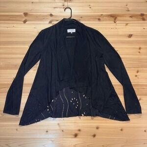 Black Swan Cardigan Womens XS Black Faux Suede Open Front Long Sleeve Sweater